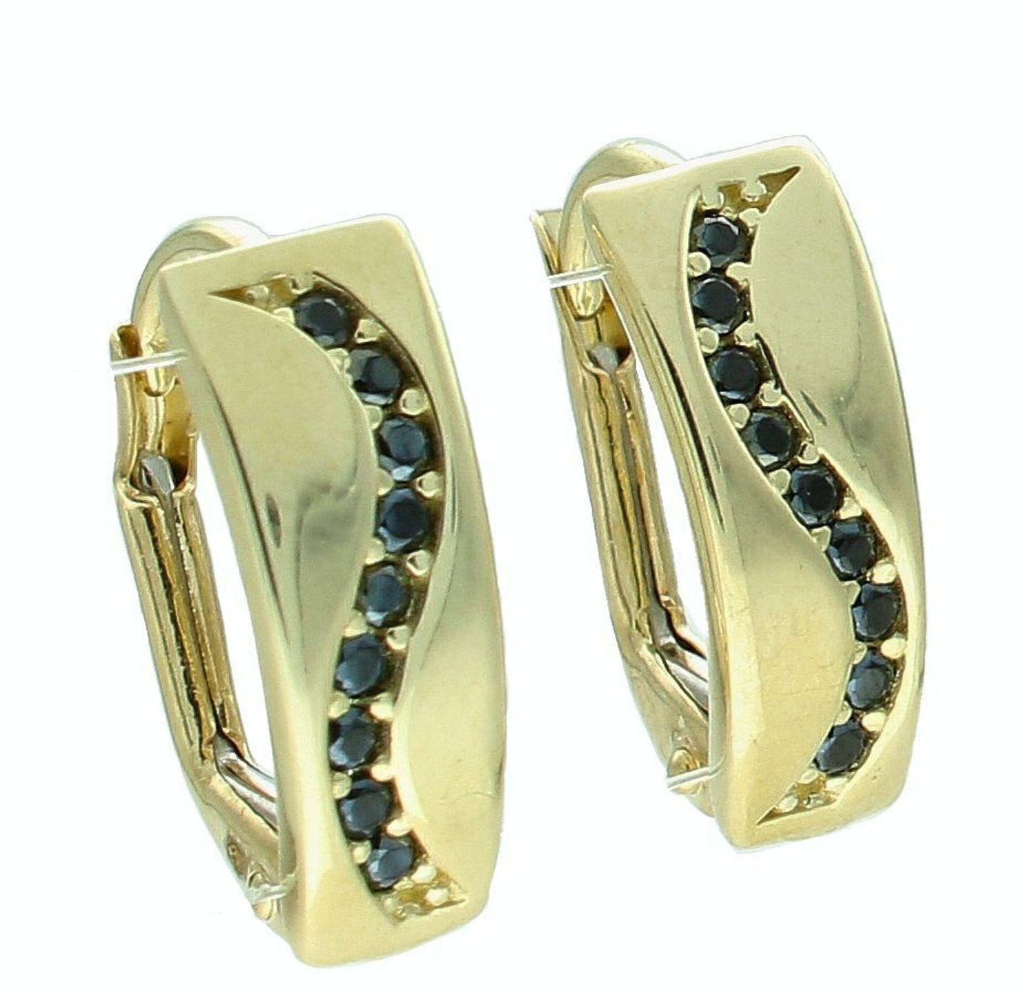 Złote kolczyki damskie 375 klasyczne z czarnymi cyrkoniami KL 8821 375.jpg